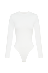 Delilah Long Sleeve Crew Neck Bodysuit - White